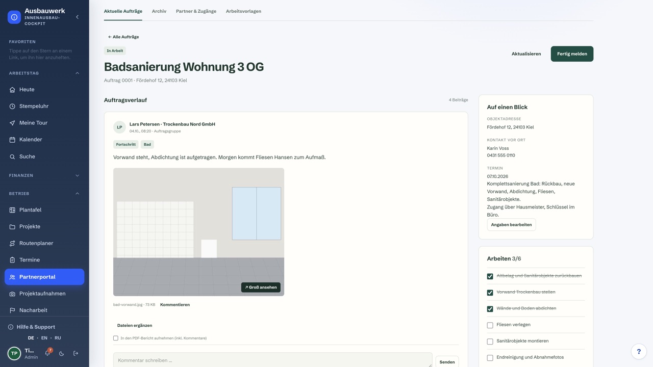 Partnerportal – Subunternehmer & Auftragsannahme